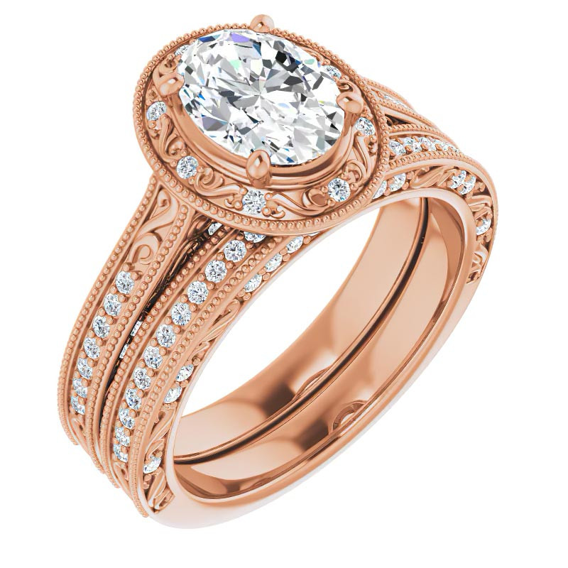Oval cut Scroll Accented Halo Engagement Ring - enr142-ov ...