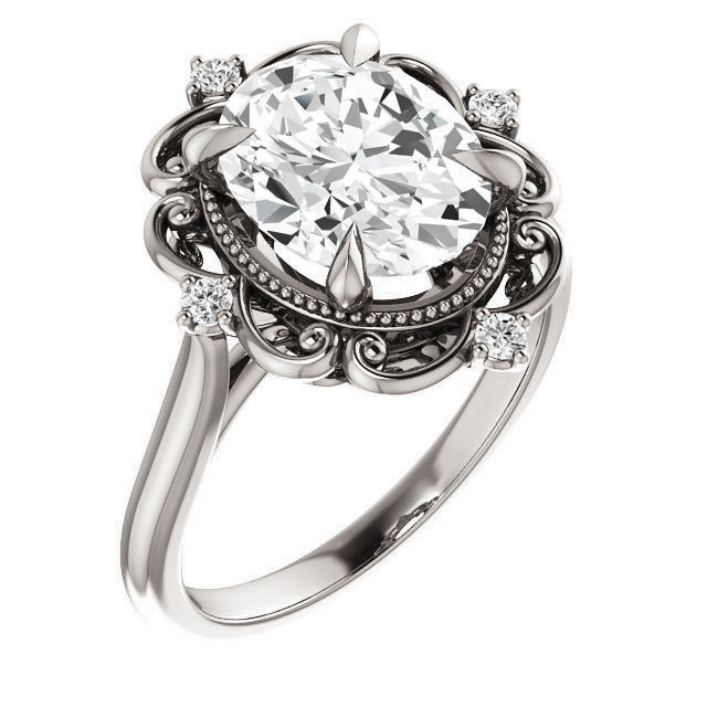 Oval Moissanite Cathedral Engagement Ring - enr420-ov - MoissaniteCo.com