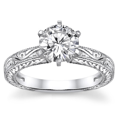 Moissanite Antique Style Engraved Solitaire Ring - sol291 ...