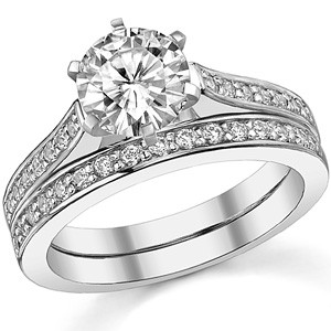 Round & Diamond Channel Set Engagement Ring - enr134 - MoissaniteCo.com