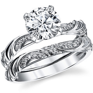 Round and Marquise Moissanite Woven Style Engagement Ring Setting ...