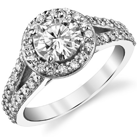 Round Halo Split Shank Moissanite Wedding Set - wed710 - MoissaniteCo.com