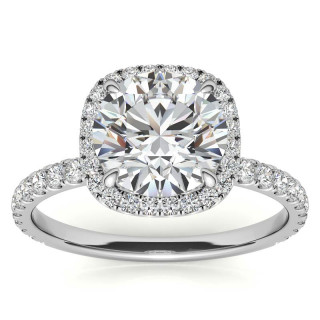 Round Brilliant Moissanite with Cushion Halo Engagement Ring - enr639 ...