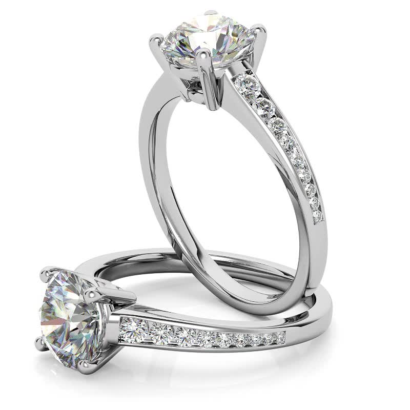 Round & Diamond Channel Set Engagement Ring - enr134 - MoissaniteCo.com