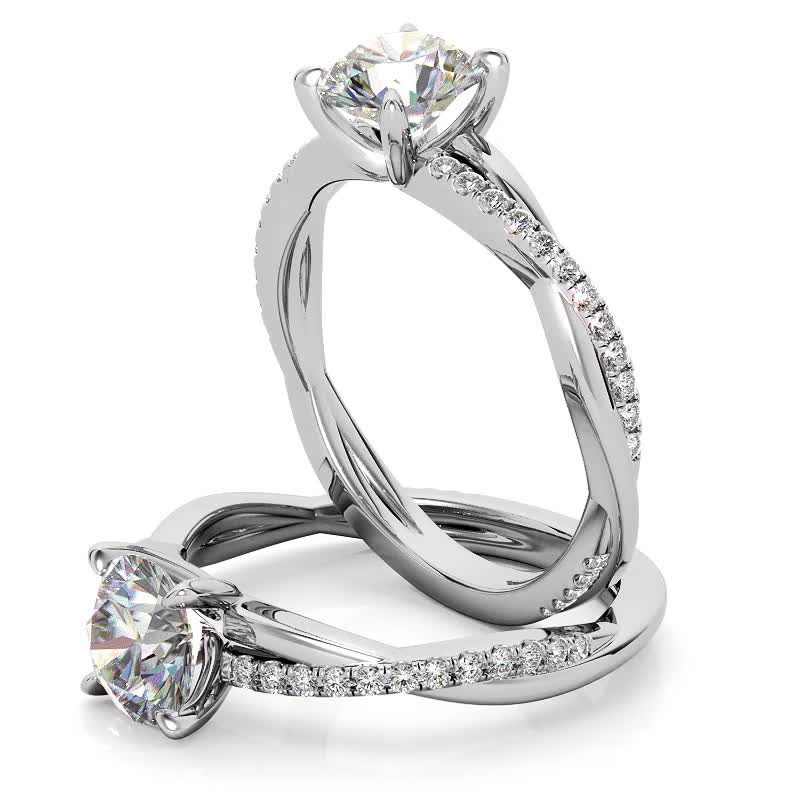 Twisted 4-Prong Round Brilliant Moissanite Engagement Ring - enr704 ...