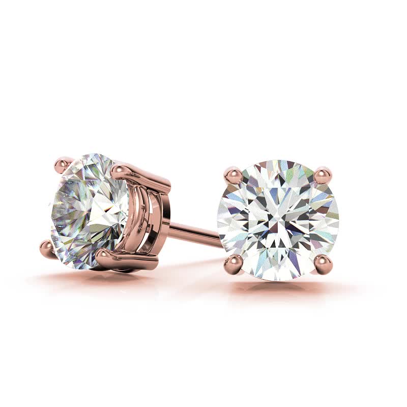 4-Prong Low Basket Round H&A Moissanite Stud Earrings - ear023