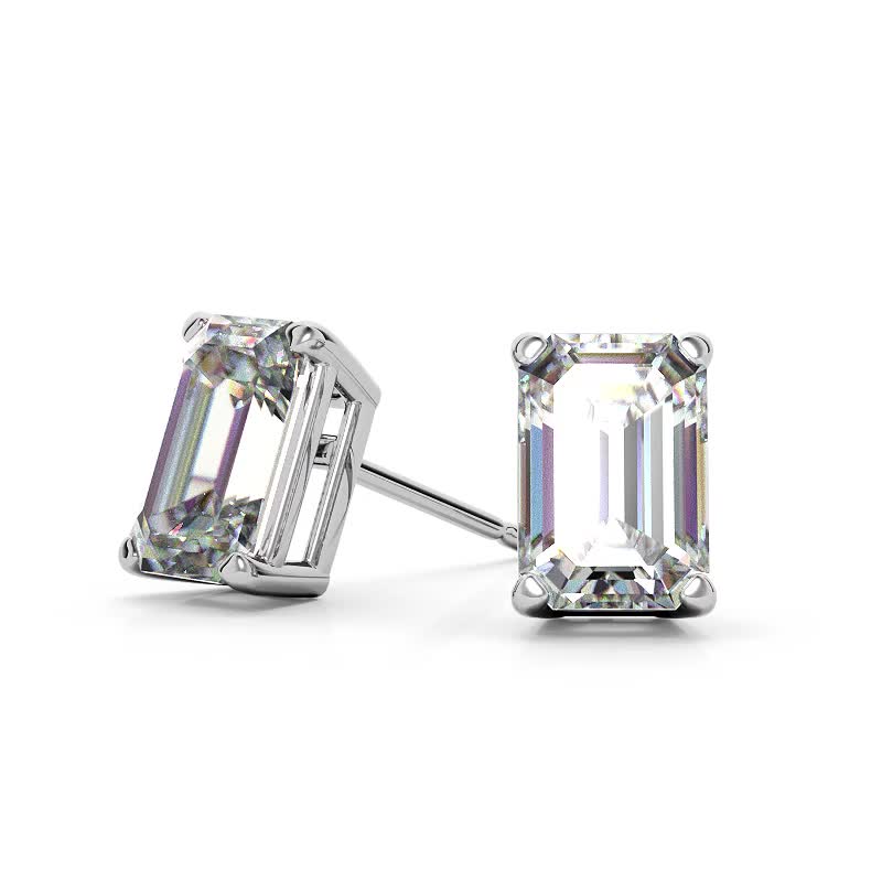 Low Set Emerald/Radiant Moissanite Basket Stud Earrings - ear215-em ...