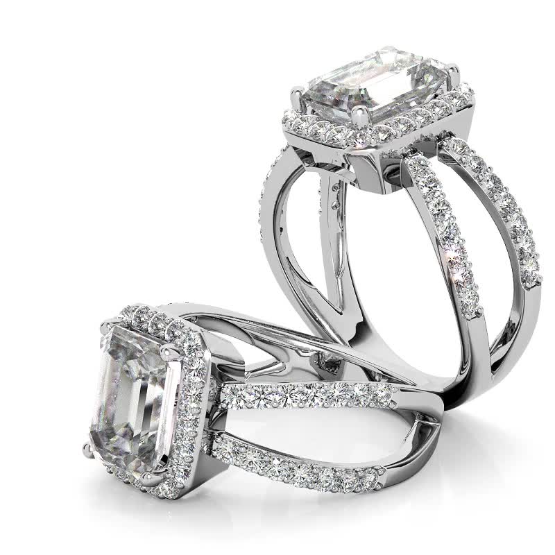 Radiant/Emerald Halo Split Shank Moissanite Engagement Ring - eng673-em ...