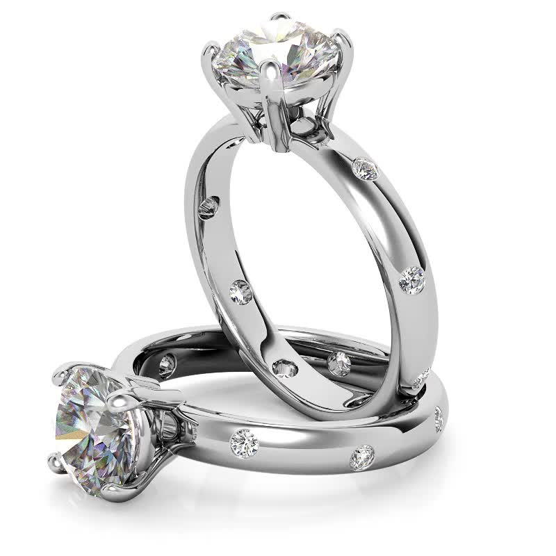 Round Etoile Style Moissanite Engagement Ring - eng299 - MoissaniteCo.com