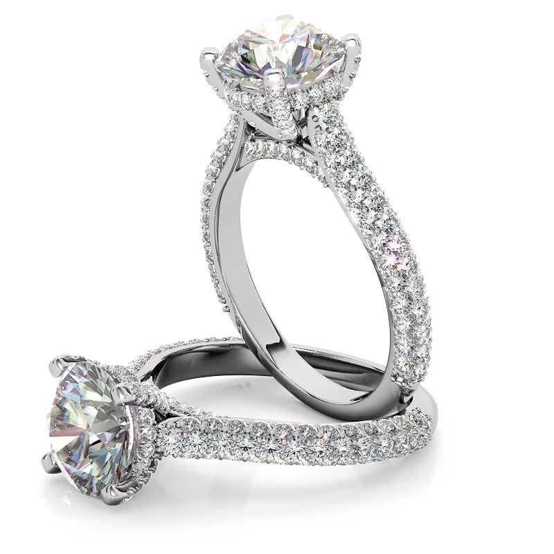 Platinum Hidden Halo Cathedral & Diamond Bridge Engagement Ring