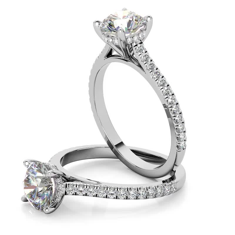 Round Hidden Halo Cathedral Moissanite Engagement Ring - enr801 ...