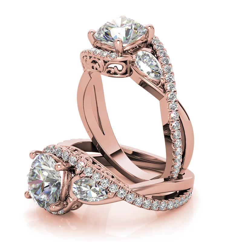 Round and Pear Moissanite 3-Stone Bypass Engagement Ring - enr881 ...